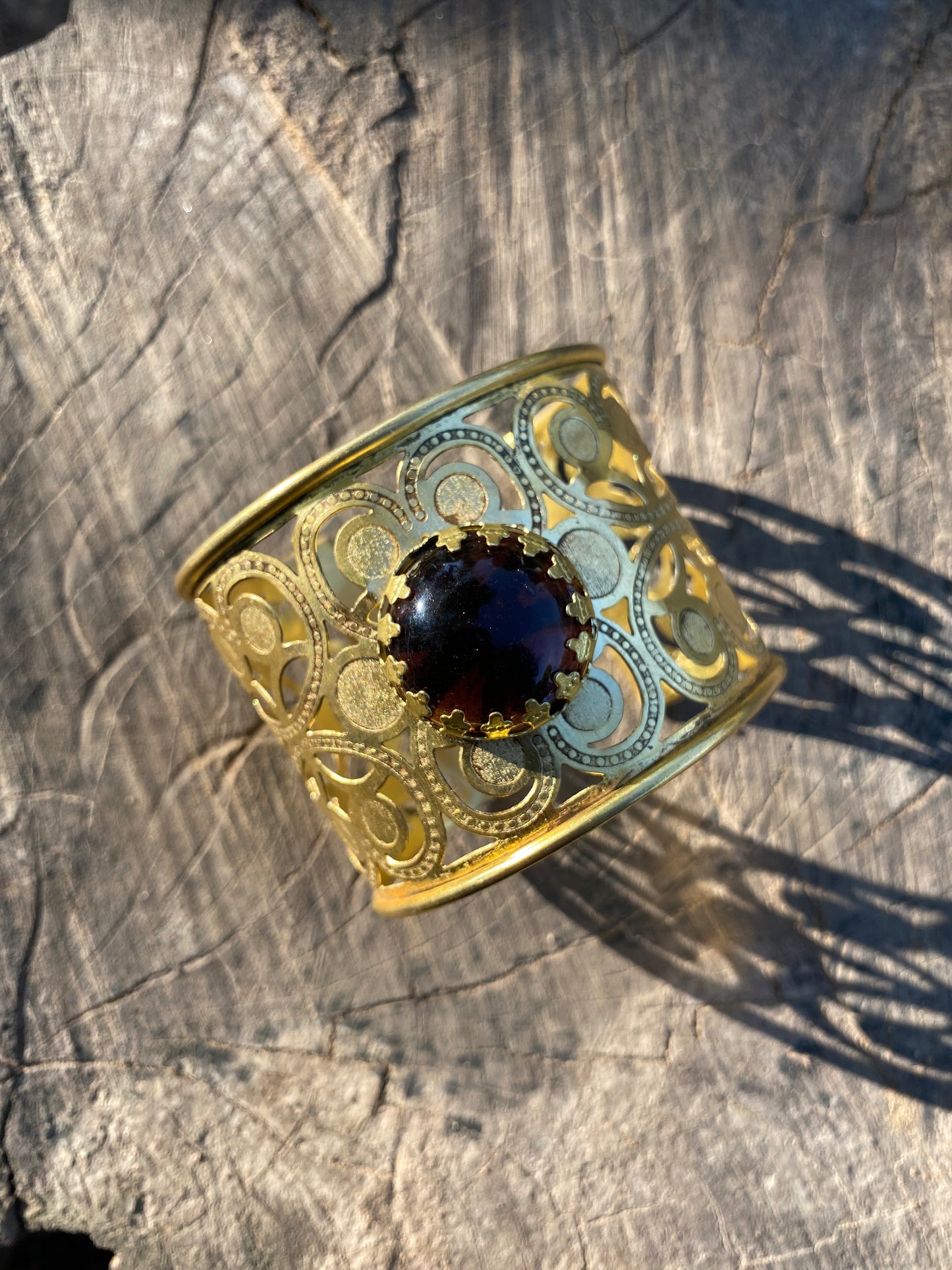 Victorian Garnet Embossed Cuff Bracelet