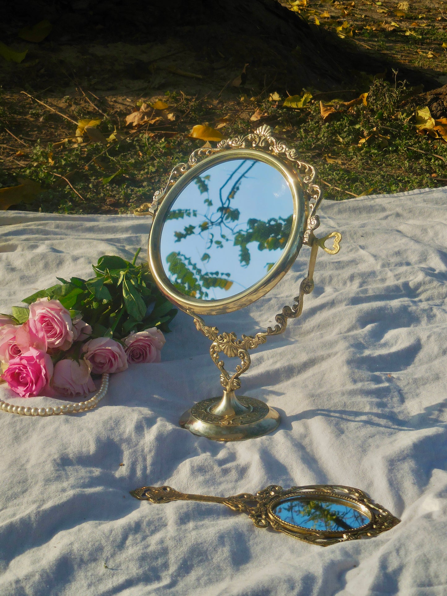 Enchanted Victorian Brass Vanity Mirror Stand