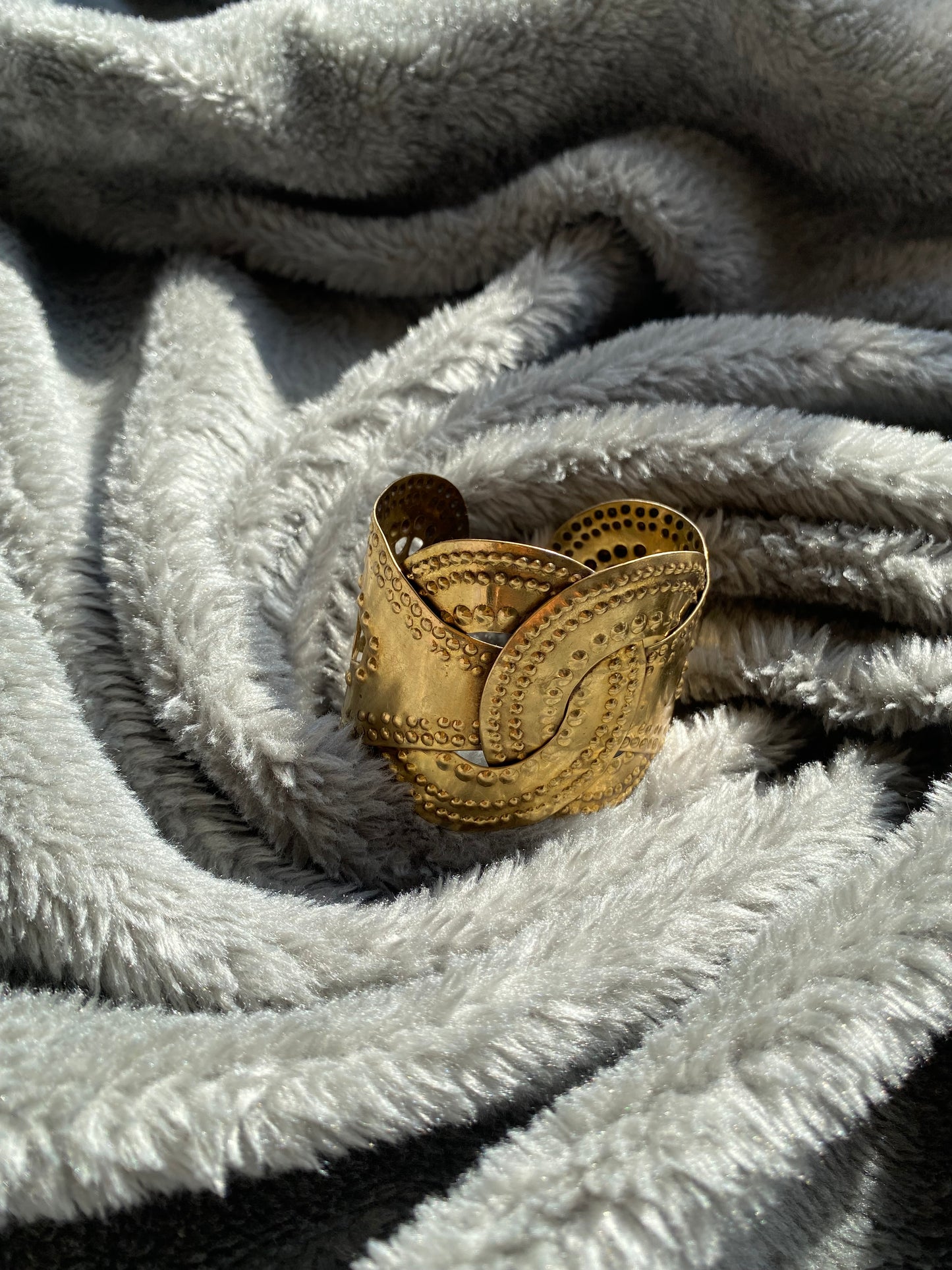 The Moon Vintage Embossed Brass Cuff Bracelet