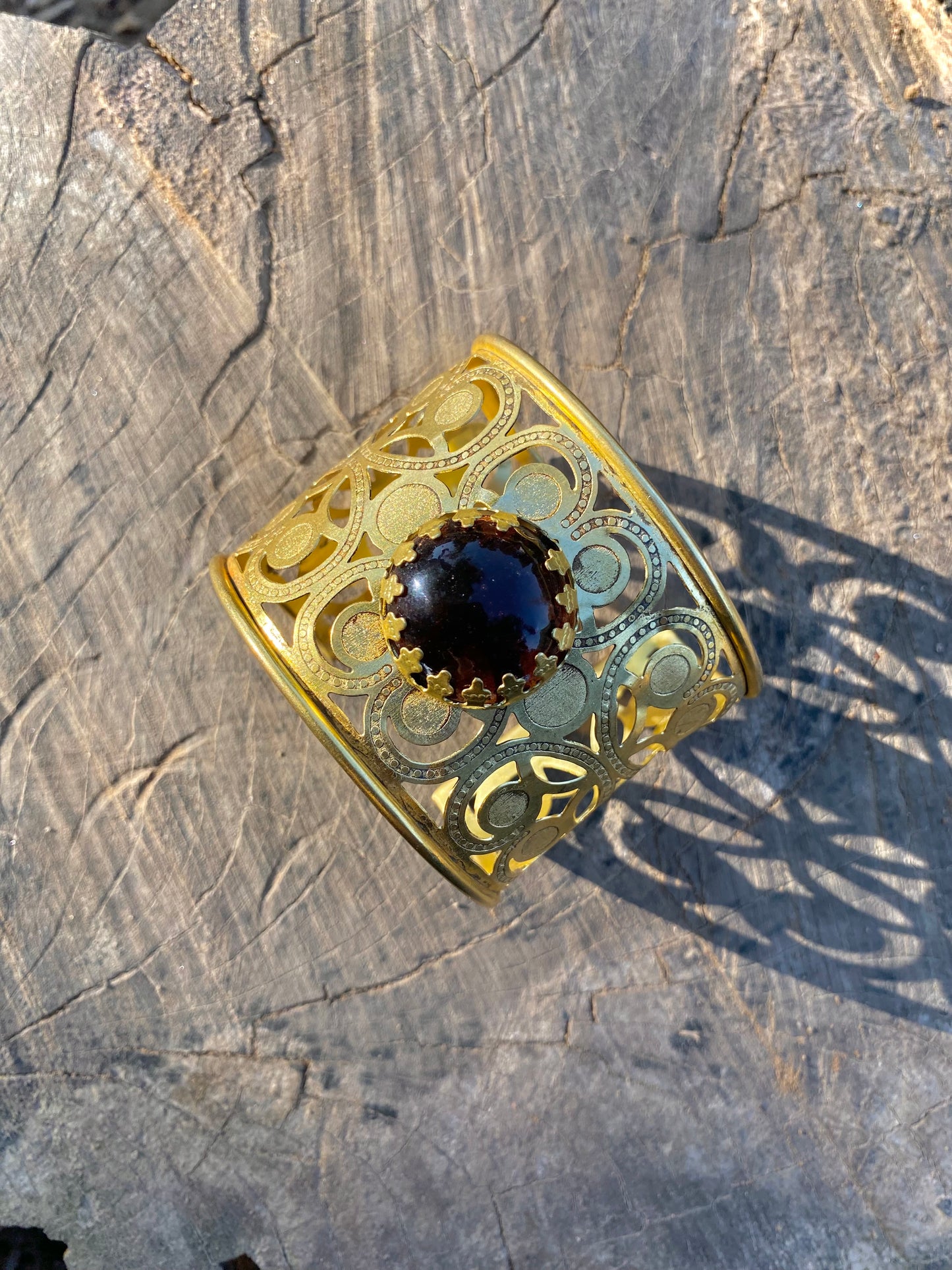 Victorian Garnet Embossed Cuff Bracelet