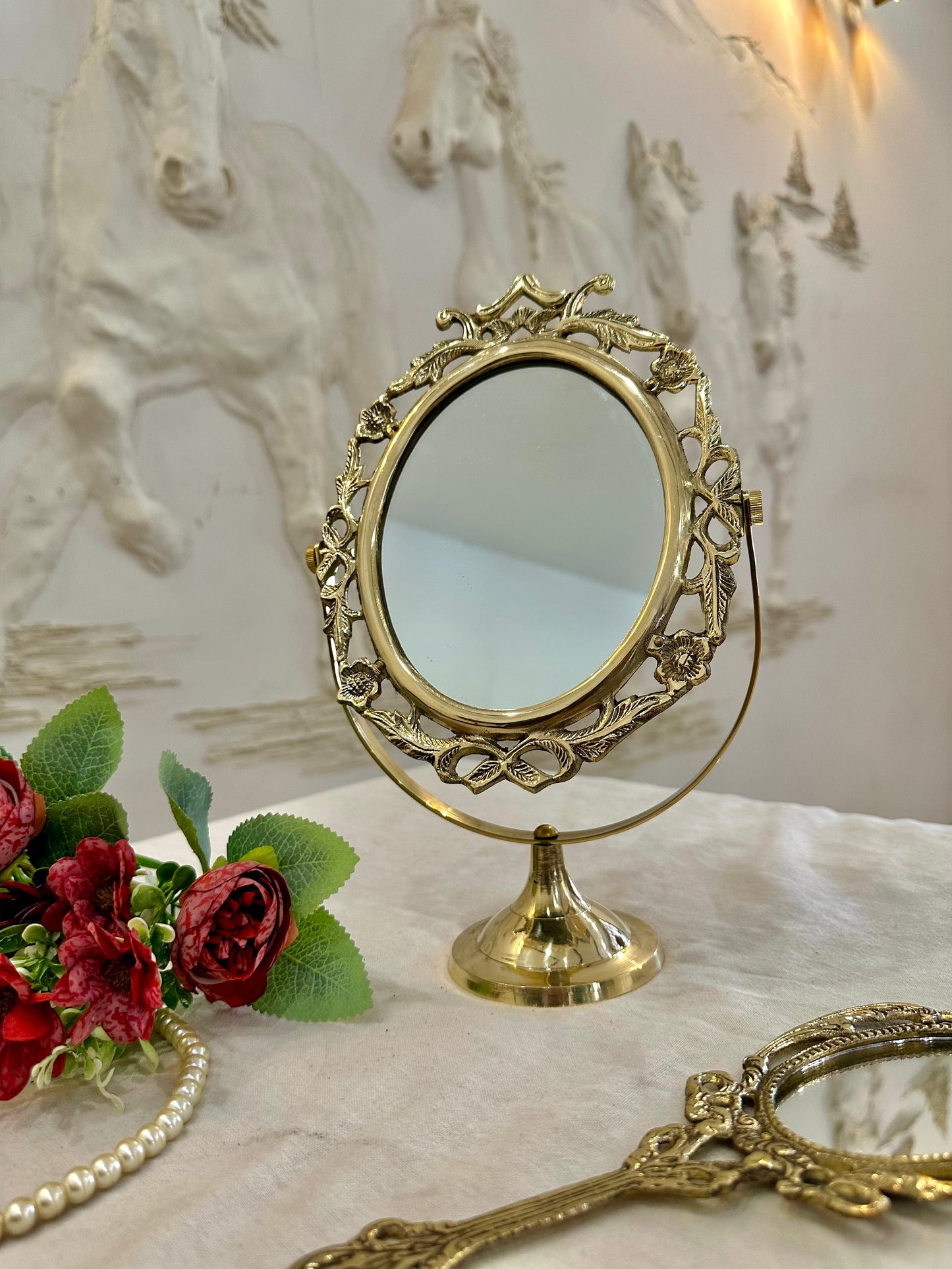 Ethereal Victorian Oval Vanity Mirror Stand