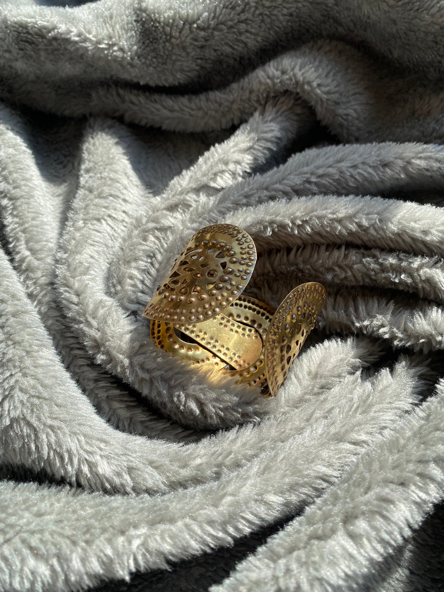 The Moon Vintage Embossed Brass Cuff Bracelet