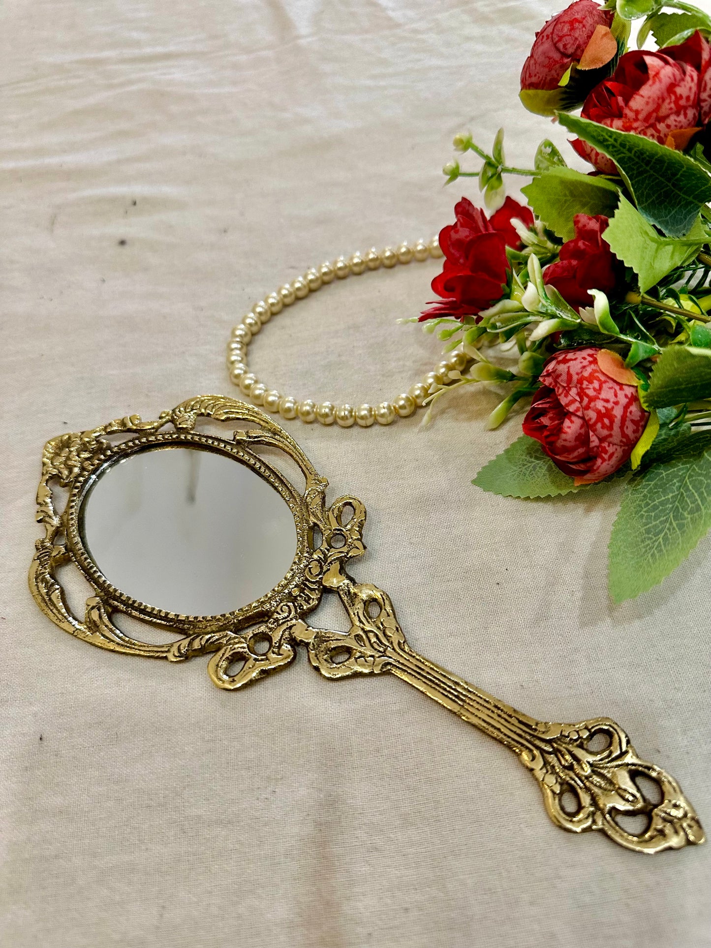 Pair of Fairy Ornate Victorian Brass Mirrors