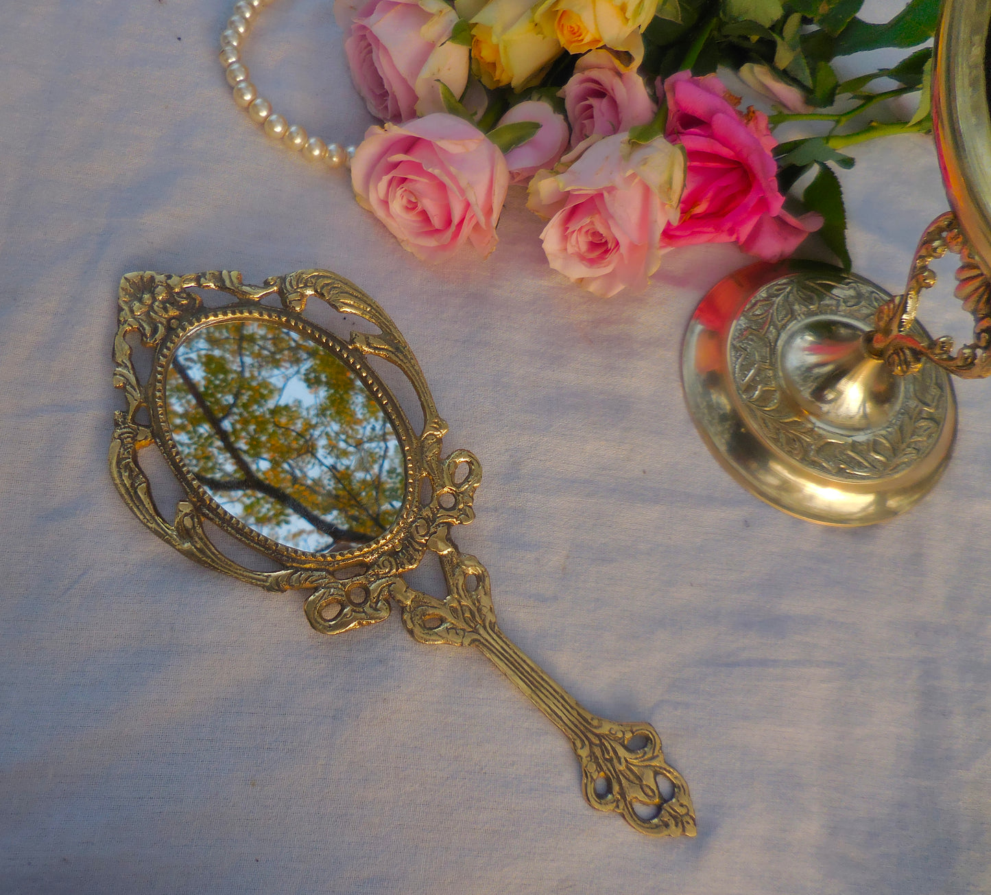 Pair of Fairy Ornate Victorian Brass Mirrors