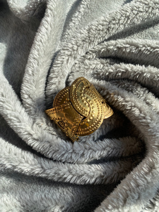 The Moon Vintage Embossed Brass Cuff Bracelet