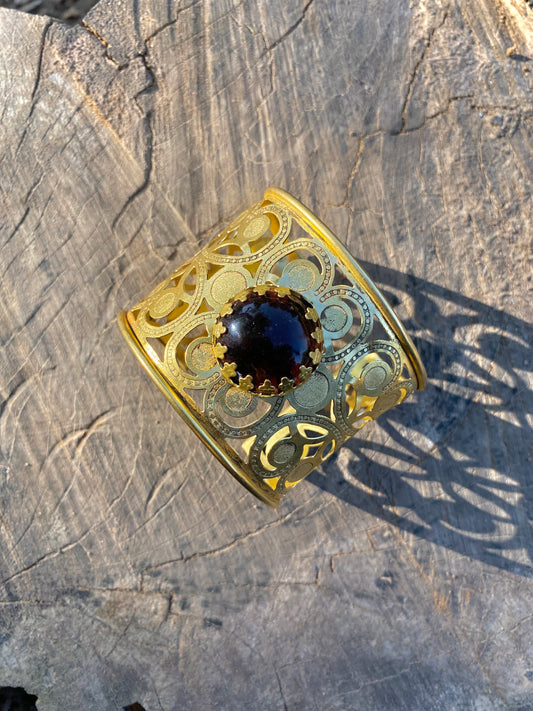 Victorian Garnet Embossed Cuff Bracelet