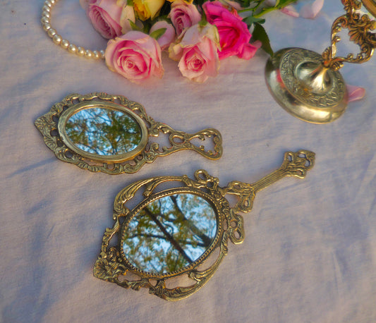 Pair of Fairy Ornate Victorian Brass Mirrors