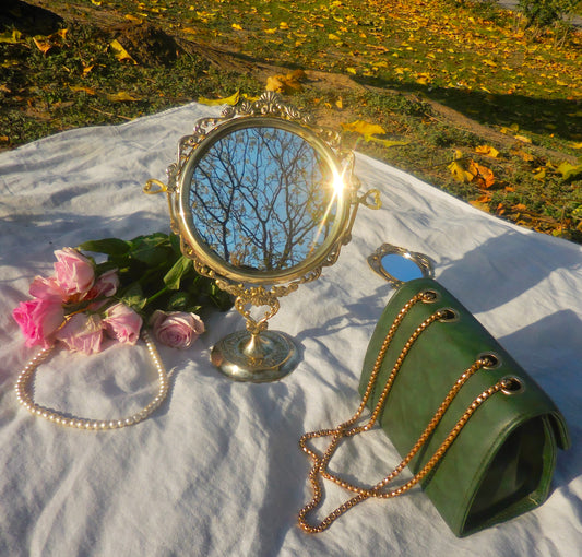 Enchanted Victorian Brass Vanity Mirror Stand